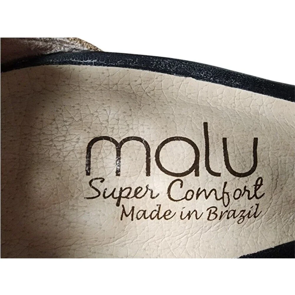 MALU Wedges Size 5 Leather Comfort Made in Brazil Striped Platform